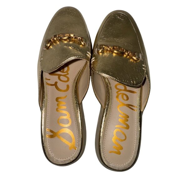 Sam Edelman Kira Women's Bit Mule Slide Gold Leather Slip On Metal Detail 7.5 - Picture 4 of 7